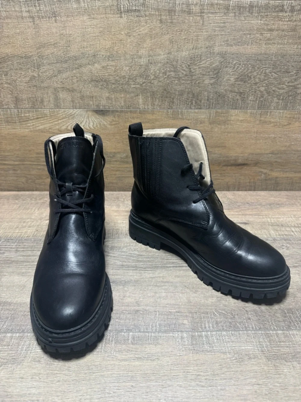 Cole Haan Women's Black Leather Lug Sole Ankle Boots -Size 9